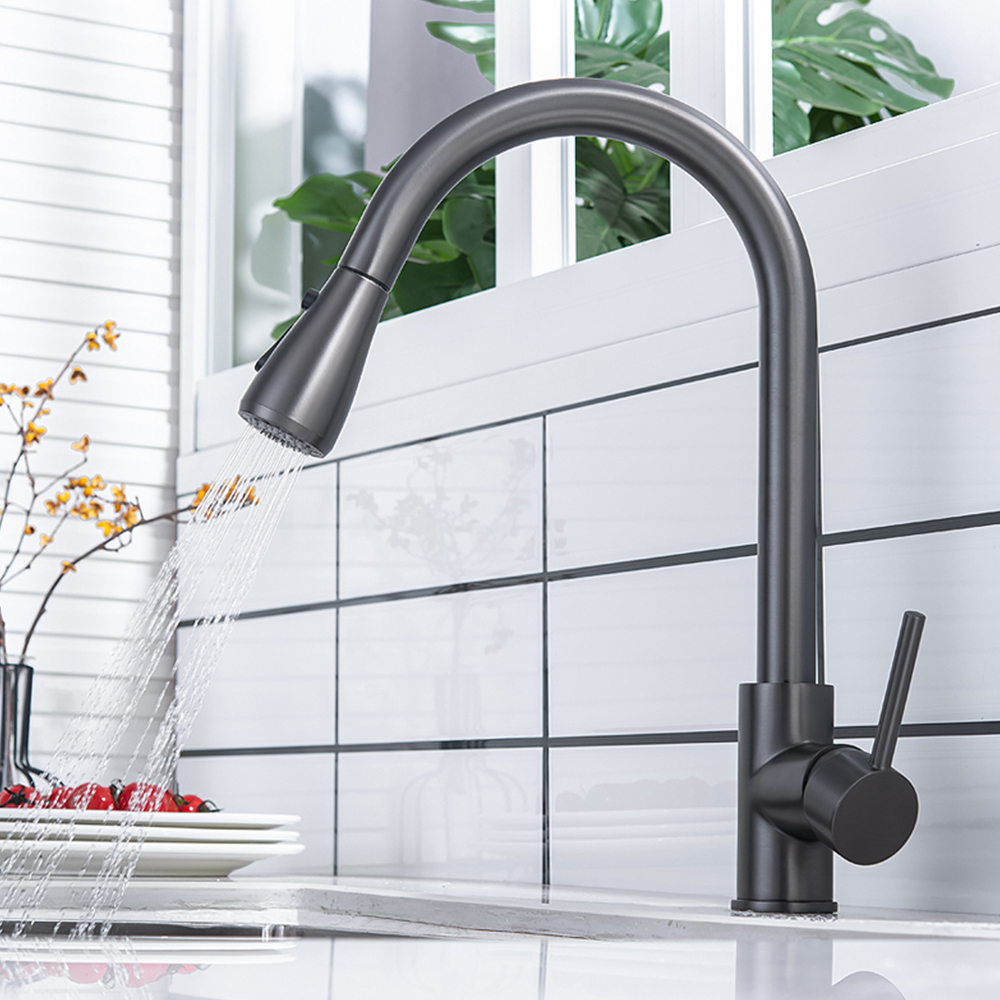 Brushed gold pull-out basin faucet can be raised and lowered, rotating, retractable, washable, hot and cold household faucet CT2007