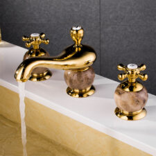 Antique villa brass split basin washbasin hot and cold dual-control three-hole hotel sitting faucet MT2349