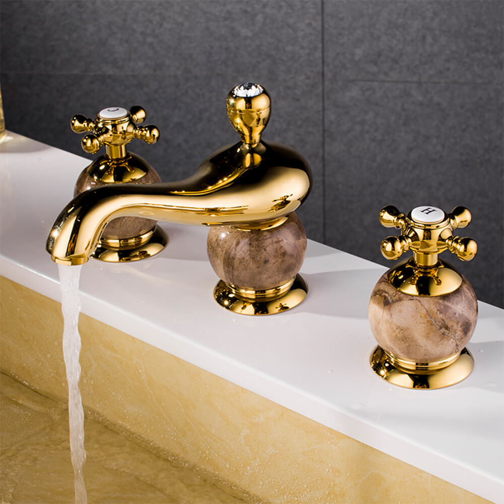 Antique villa brass split basin washbasin hot and cold dual-control three-hole hotel sitting faucet MT2349