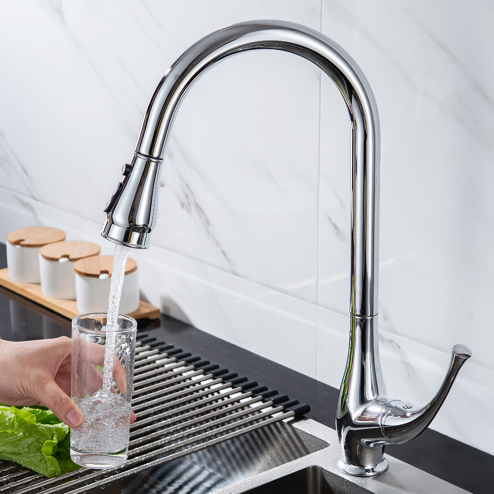 Kitchen sink hot and cold pull-out rotary faucet household sink sink brass faucet CT2008