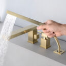 square brass golden bathtub faucet with hand held shower, rotatable bathtub side faucet, four piece set yg1010