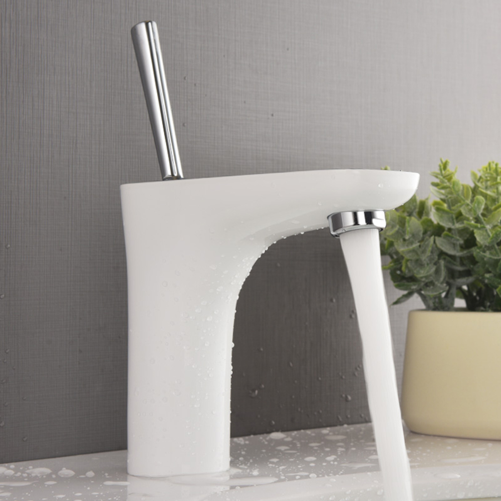 Brass basin faucet, above counter basin, hot and cold water faucet, single-hole rocker type white chrome faucet, Nordic style MT1009