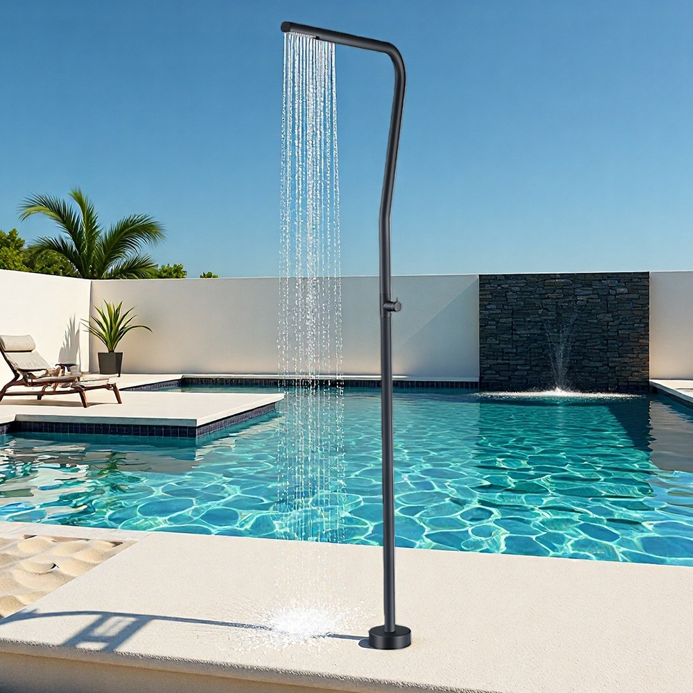 Black outdoor floor-to-ceiling vertical shower column stainless steel shower beach home villa shower set HW1045A