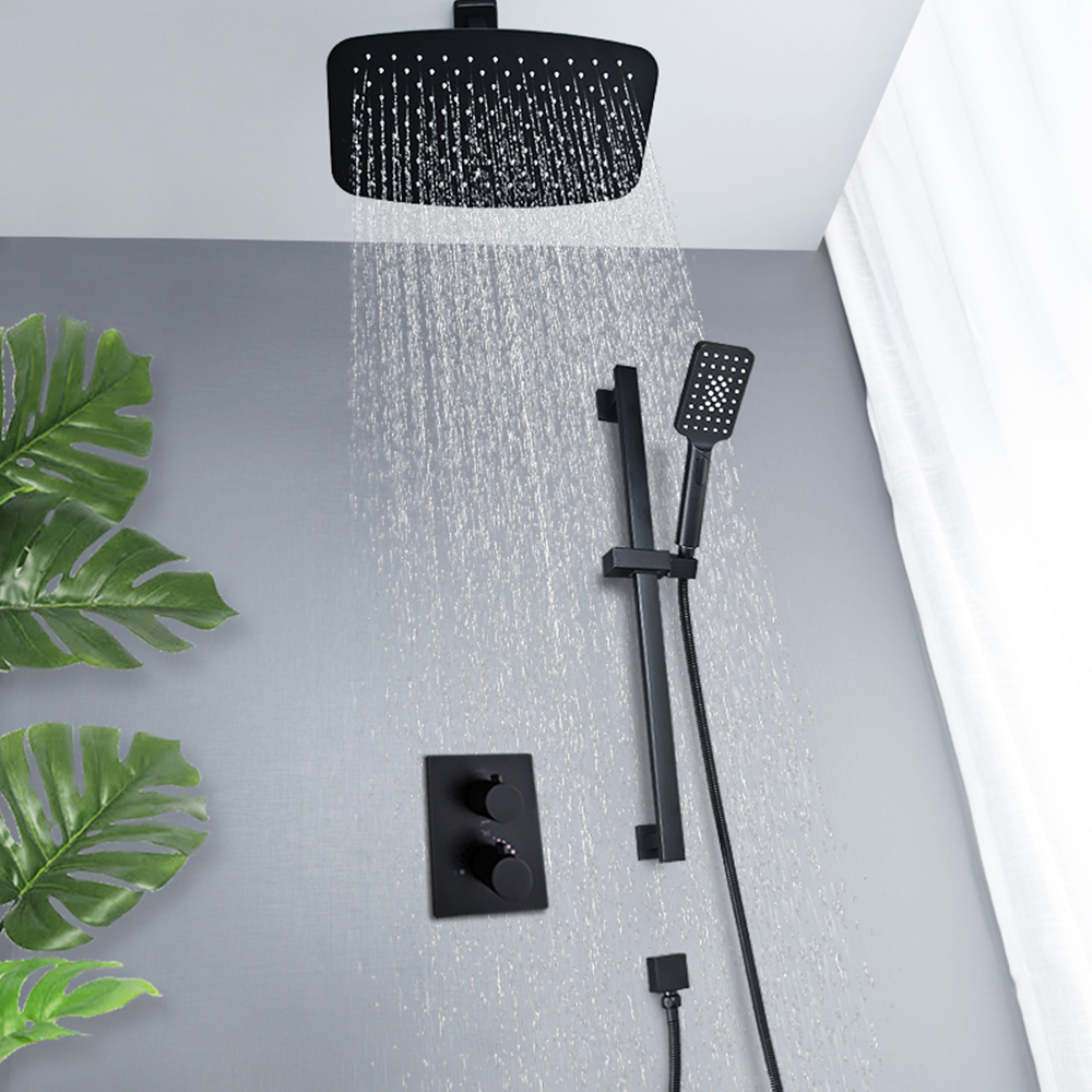 Concealed brass black in-wall thermostatic household cold and tropical lifting concealed shower set AL2013