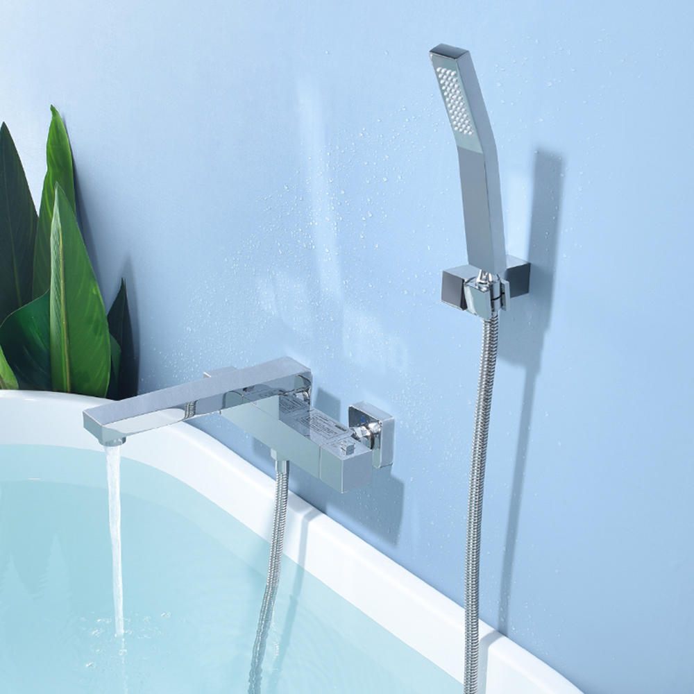 Surface-mounted brass bathtub, waterfall faucet, shower, handheld wall-mounted black dual-control hot and cold set ZY2003