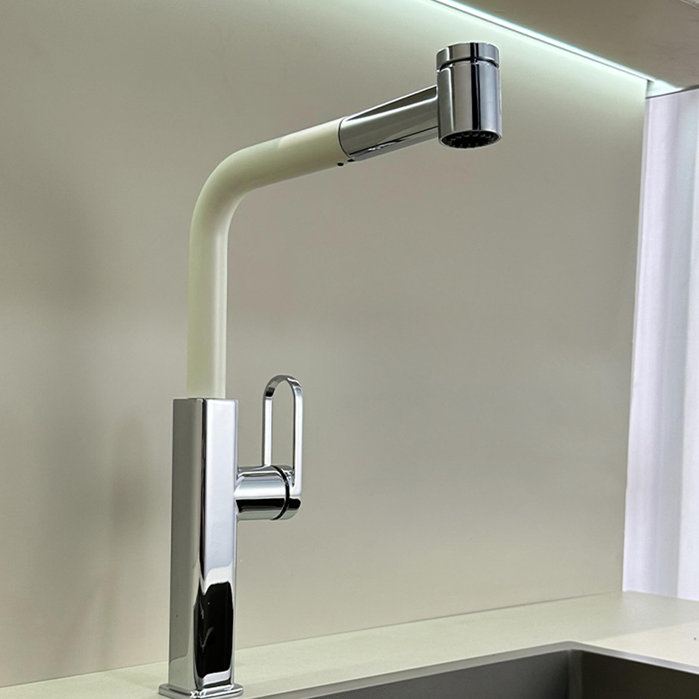 Milky white kitchen pull-out faucet hot and cold water brass sink sink sink faucet CF2503