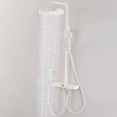 cream wind shower household shower set white rain shower bathroom shower wall mounted digital display shower lm2401