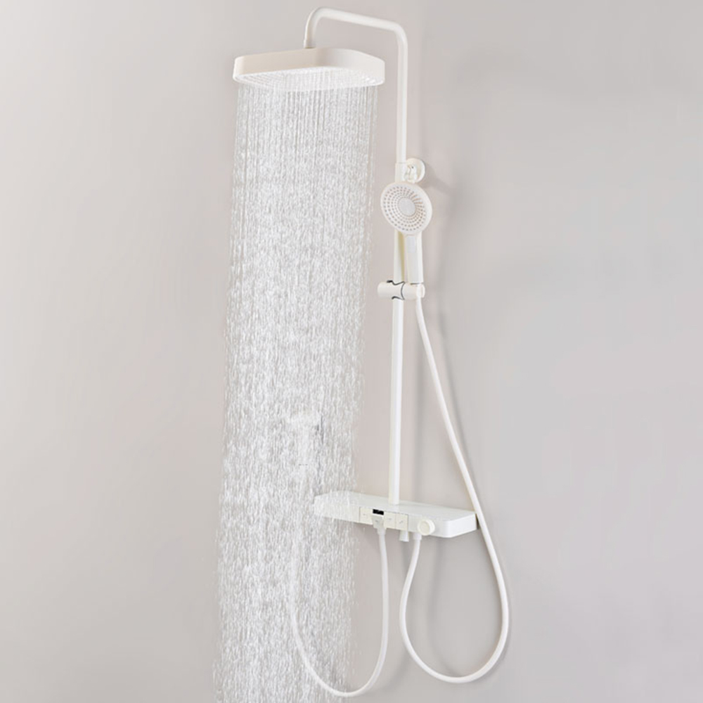 Cream wind shower household shower set white rain shower bathroom shower wall-mounted digital display shower LM2401
