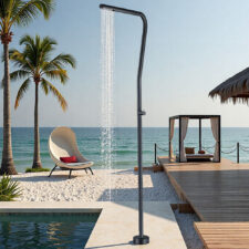 Black outdoor floor-to-ceiling vertical shower column stainless steel shower beach home villa shower set HW1045A