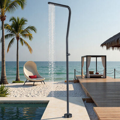 black outdoor floor to ceiling vertical shower column stainless steel shower beach home villa shower set hw1045a