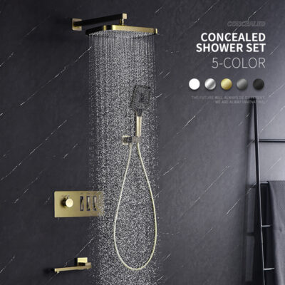 concealed brass gold embedded wall mounted hot and cold intelligent constant temperature button concealed shower set al2208