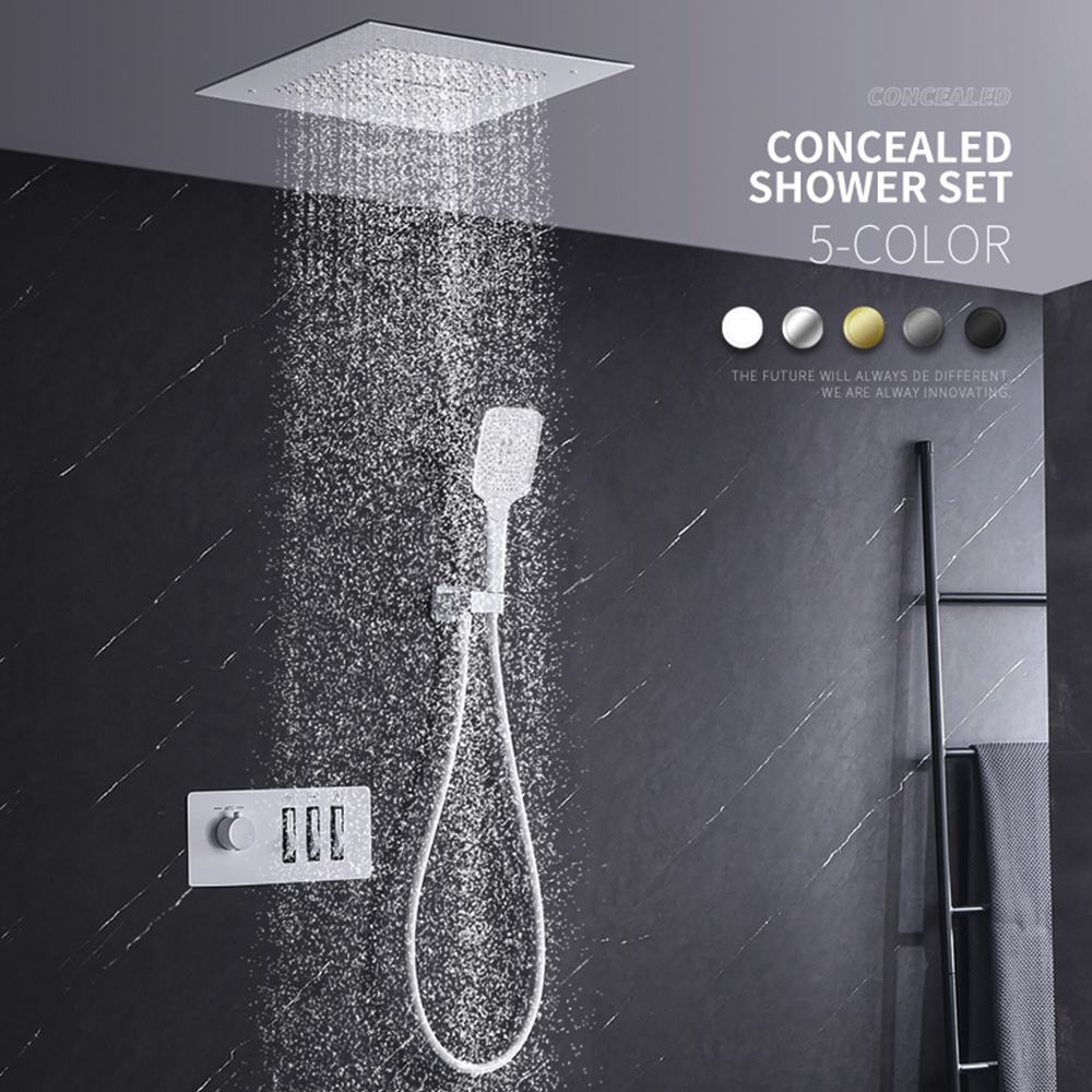 Concealed brass white intelligent constant temperature hot and cold hotel household button embedded shower set AL2211