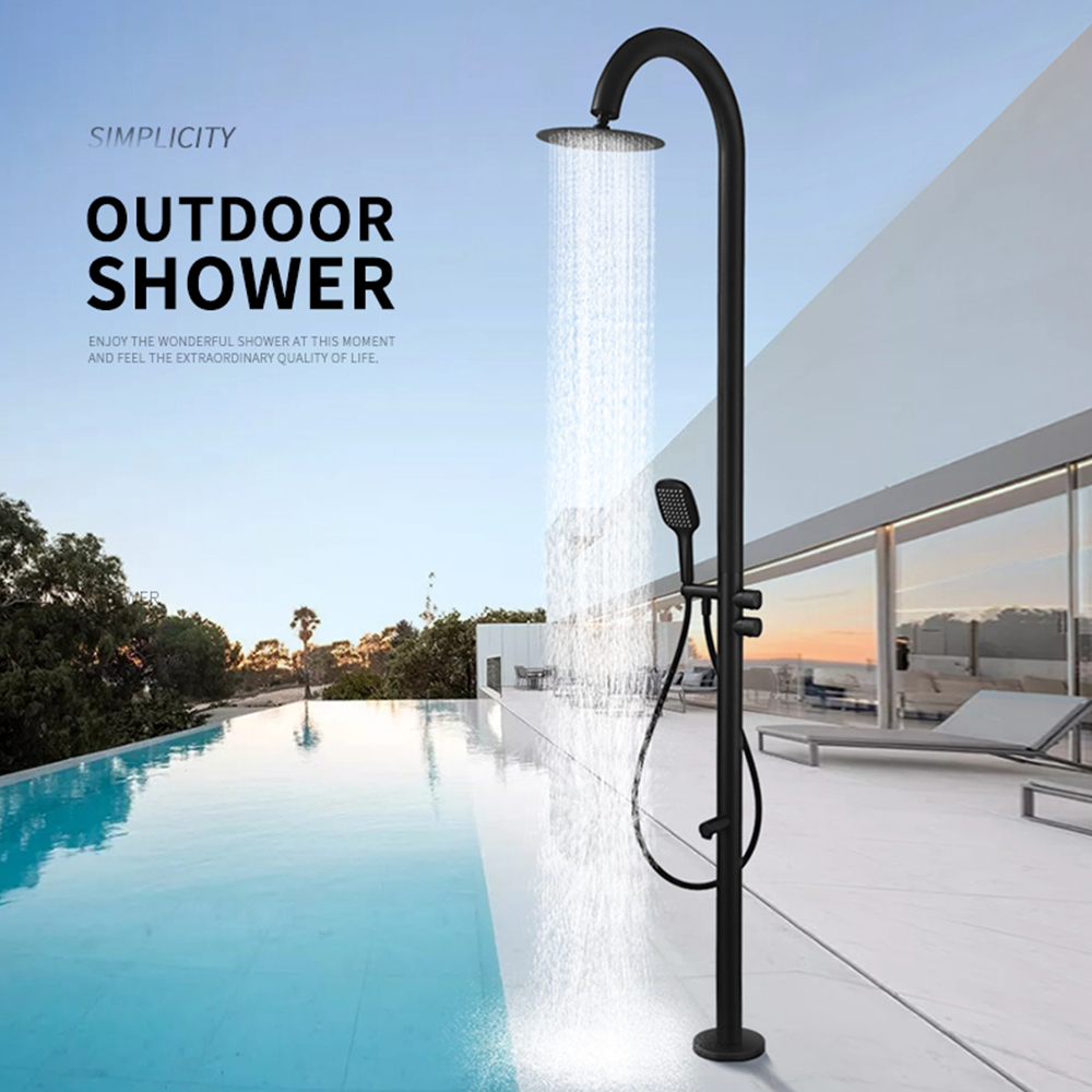 Stainless steel black outdoor shower column outdoor shower set bathing bathing hot and cold pool shower HW2301