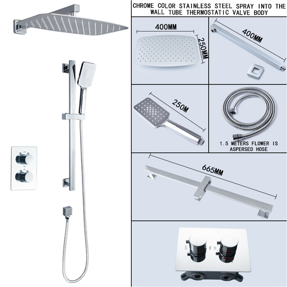 Chrome color two-function side tube rectangular stainless steel top spray constant temperature