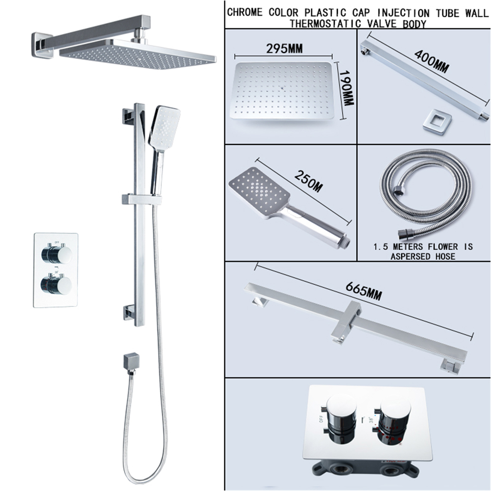 Chrome color two-function side tube rectangular plastic top spray constant temperature