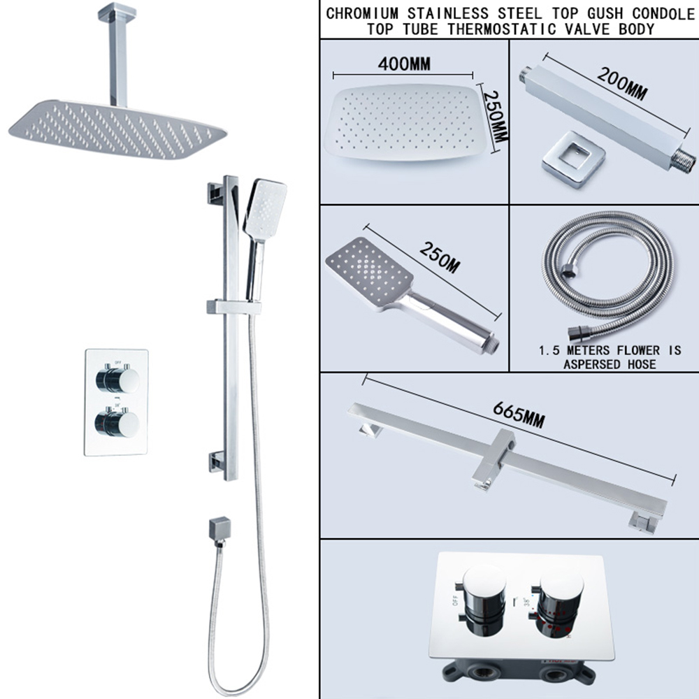 Chrome color two-function ceiling tube rectangular stainless steel ceiling spray constant temperature