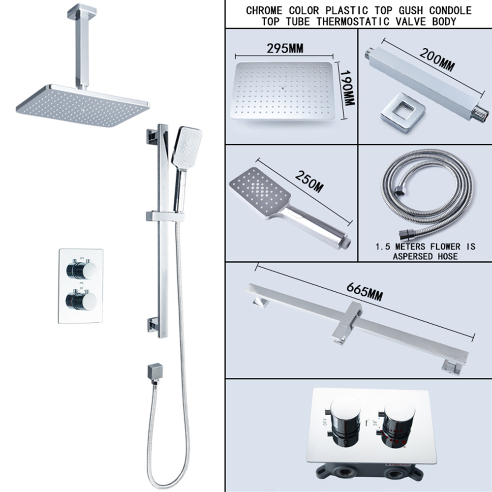 Chrome color two-function ceiling tube rectangular plastic ceiling spray constant temperature