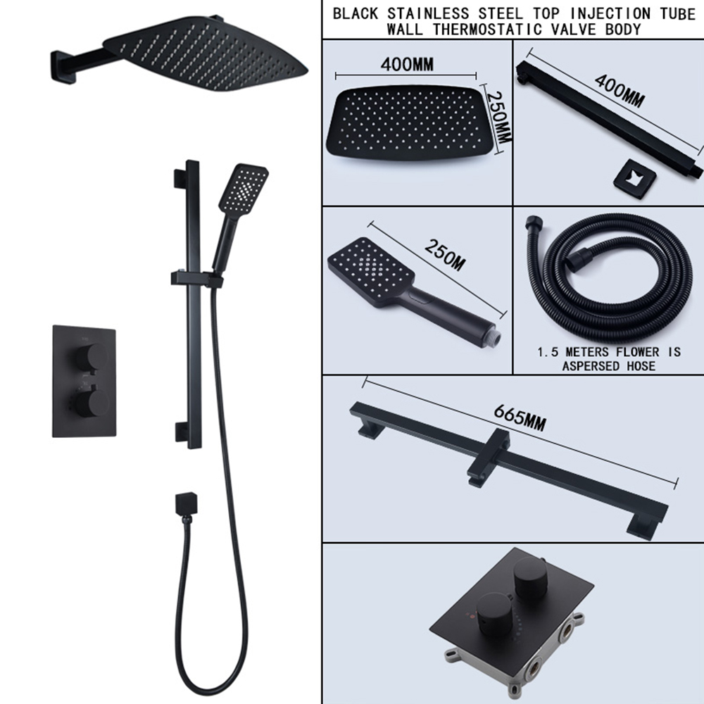 Black two-function side tube rectangular stainless steel top spray constant temperature