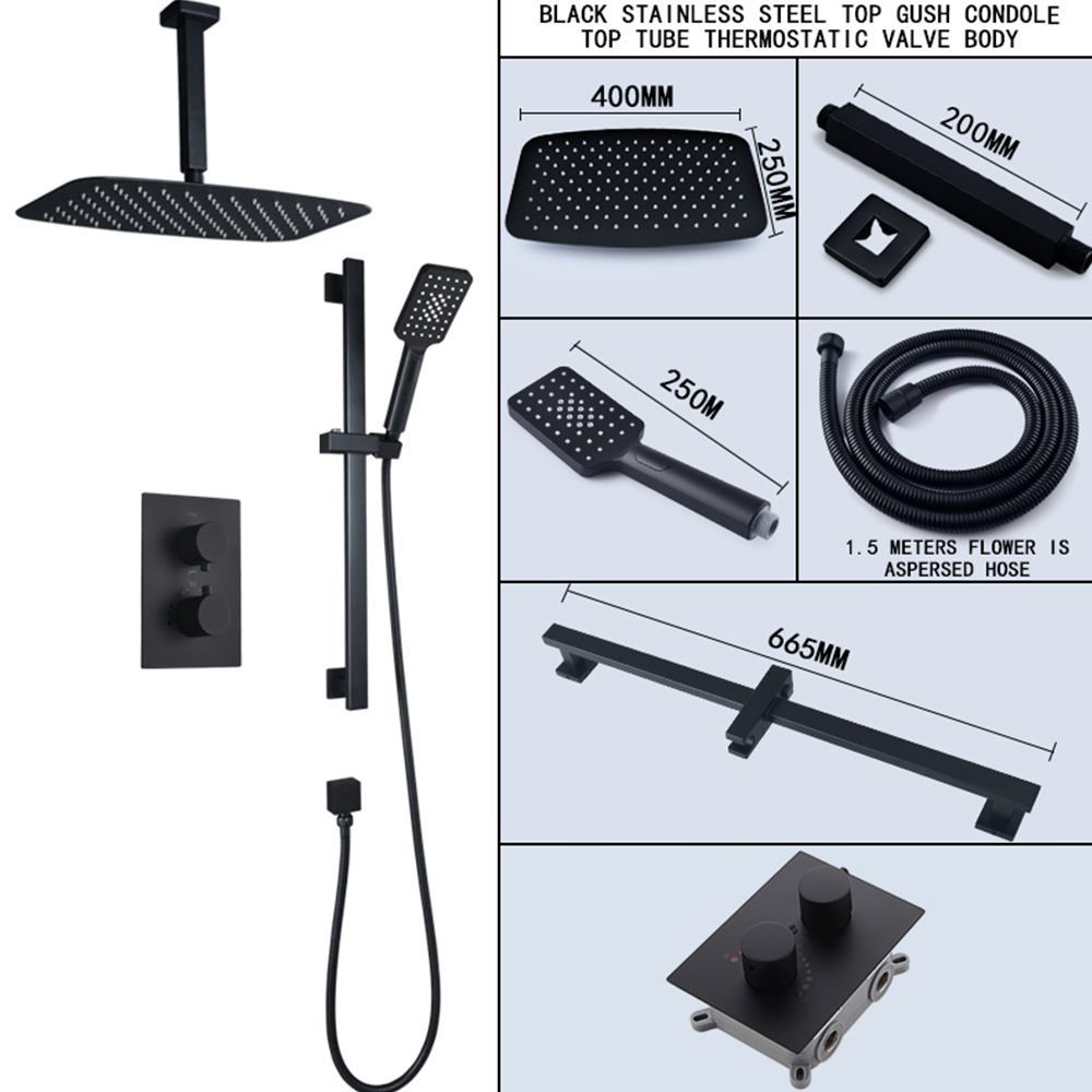 Black two-function ceiling tube rectangular stainless steel ceiling spray constant temperature