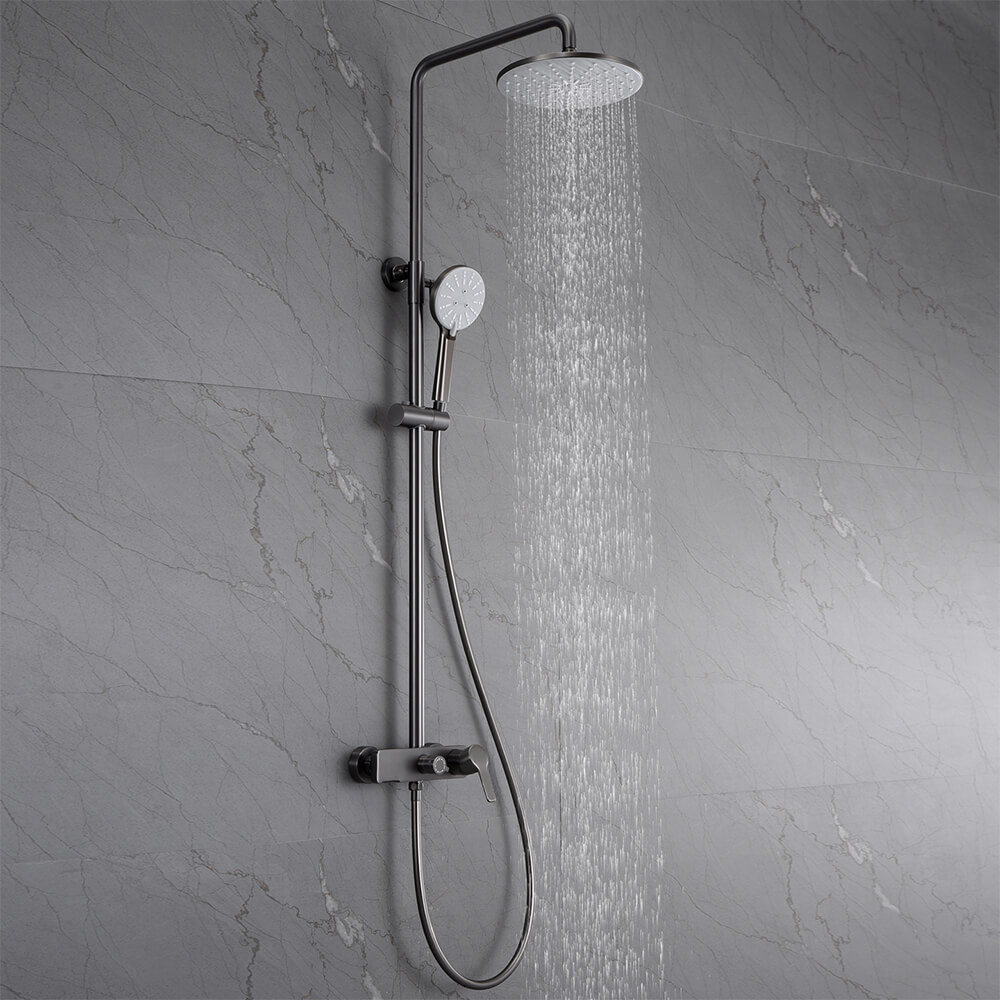 Brass surface mounted round gun gray wall-mounted hot and cold water can be raised and lowered simple household shower set LM2601