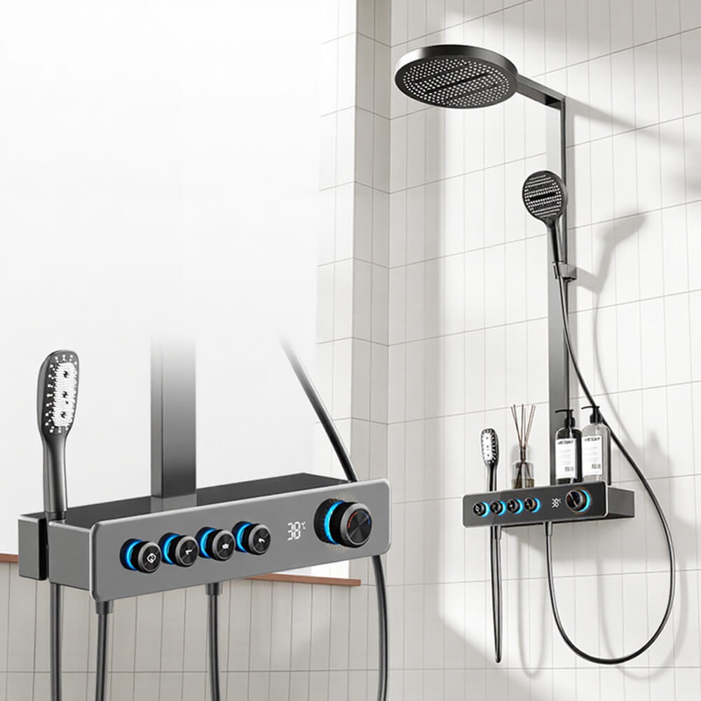 Brass hot and cold multi-function digital display shower set button storage platform shower LM2607