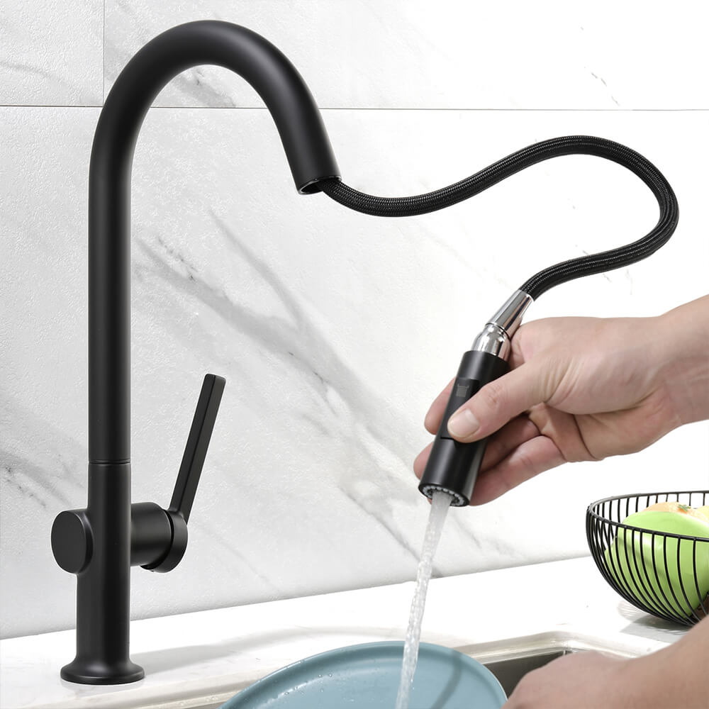 Brass gun gray kitchen pull-out sink faucet hot and cold outlet sink faucet rotatable CF2603