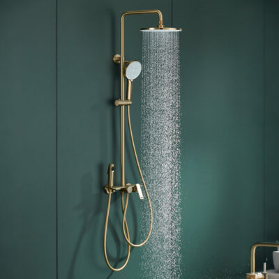 brass simple multifunctional hot and cold shower set with storage platform bathroom rain shower lm2603