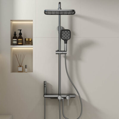 brass gun gray shower hot and cold shower household four function bathroom wall mounted shower with spray gun lm2608