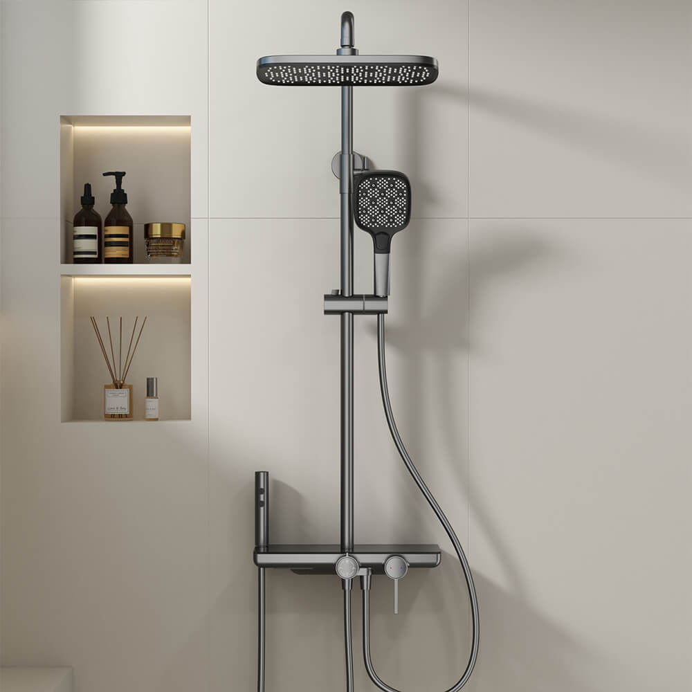 Brass gun gray shower hot and cold shower household four-function bathroom wall-mounted shower with spray gun LM2608