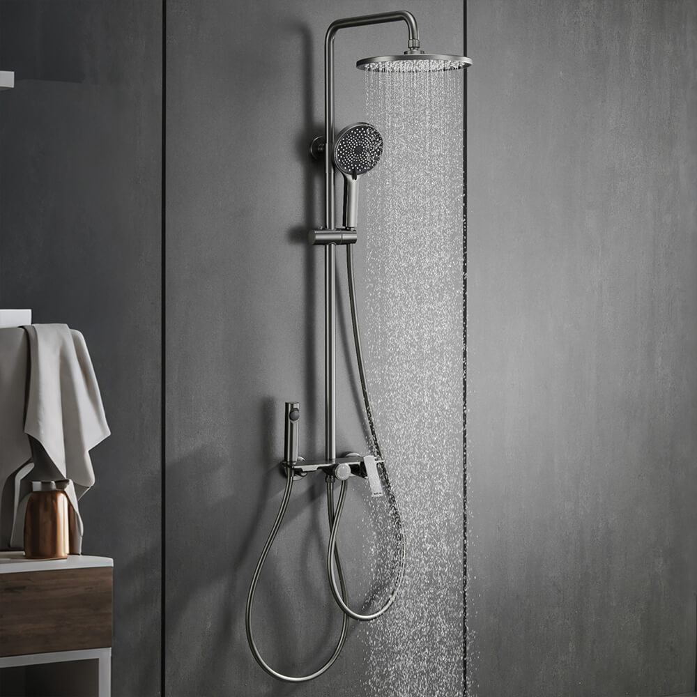 Brass simple multifunctional hot and cold shower set with storage platform bathroom rain shower LM2603