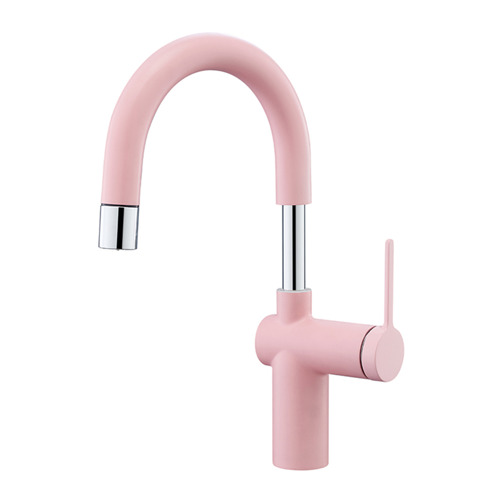 Pink finished freestanding outdoor shower for pool with modern design