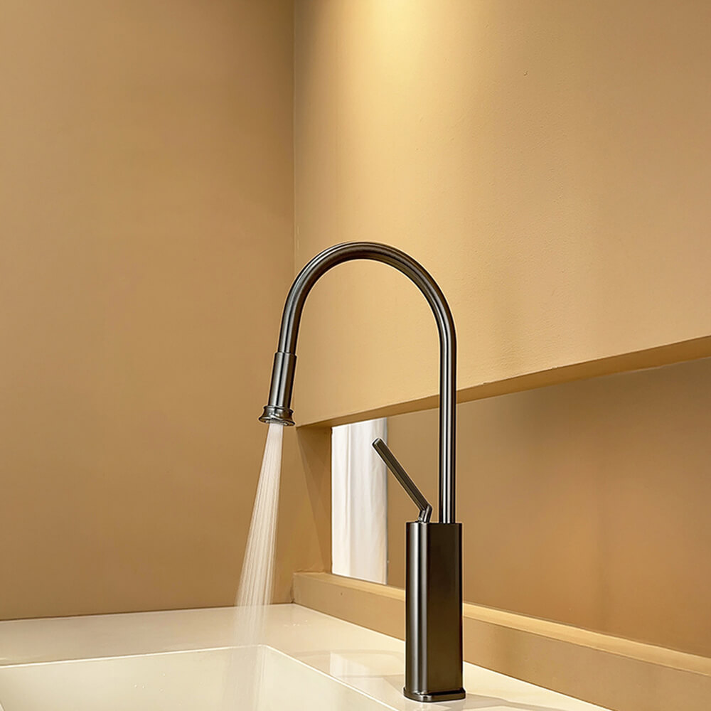 Gun gray kitchen pull-out hot and cold water faucet bathroom gun gray vegetable sink faucet single hole household MP2601