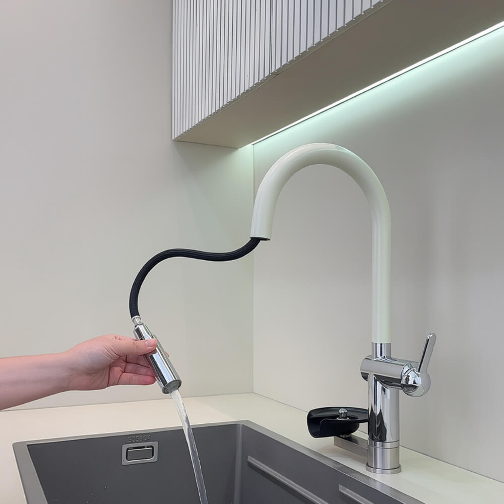 Kitchen pull-out faucet with cup washer, multifunctional rotatable hot and cold island sink faucet CF2601