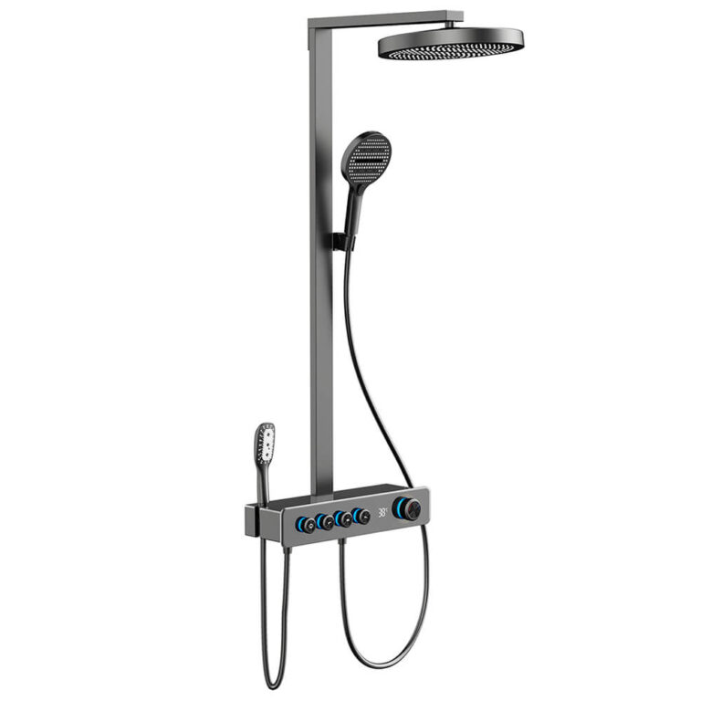 brass hot and cold multi function digital display shower set button storage platform shower lm2607